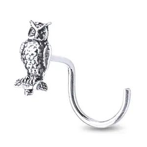 NEMICHAND JEWELS 925 Sterling Silver Tiny Owl oxidized Nose Pins For Womens
