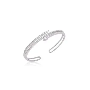 GOLD TROVE Sterling Silver Cuff Bangle Bracelet for Women - 925 Hallmarked, Elegant White Cubic Zirconia, Minimalist Jewellery, Lightweight Design
