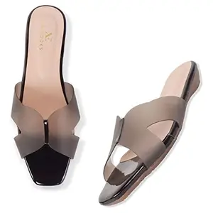 XE Looks Women's Black Flat Sandals | Stylish Cross Strap Design with Glossy Finish | Comfortable Cushioned Footbed | Slip-On Lightweight Flat Sandals For Girls & Women