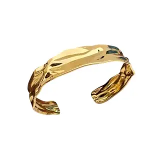 Luxury Gold-Plated Cuff Bracelet, Textured Metallic Design, Modern Statement Bangle