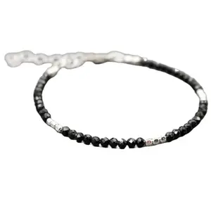 RRJEWELZ Black Tourmaline Bracelet for Men & Women – 3mm Round Faceted Black Beads – 7 inch adjustable with Silver Plated Clasp – Healing, Fashion, Gift, Spiritual, Yoga|LCBR_RR_01339