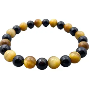 LKBEADS Gold Tiger's Eye & Black Onyx Bracelet, Beaded Jewelry for Men And Women, Healing Stones, Grounding Energy, Gift for Her And Him|8mm Round|Smooth|Multicolor|SRC_LI_000828