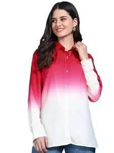 FUNDAY FASHION Women's Relaxed Fit Half n Half Casual Shirt (in, Alpha, S, Regular, Red)
