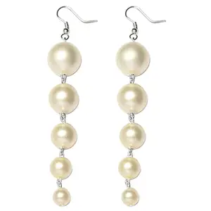 BaniyaBuddy Latest Stylish Long Dangler White Pearls Moti Earrings for Women & Girls & for Gift (Silver Plated)