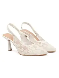 SELFIEE Women’s Floral Embroidered Mesh Mules Style Pointed Toe Slingback Stilettos Heel Sandals