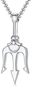 VIEN® Poseidon Trident Pendant Stainless Steel Ancient Greece Amulet Necklace for Men Gift for Sailor (SILVER)