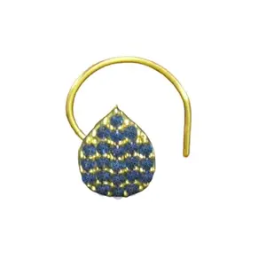 Designer Drop 22 Stone Regular Precious cut Multi stone Diamond nosering or nosepin nose Ring Pin jewelry for women (Blue) (8mm) High Gloss Gold Plated