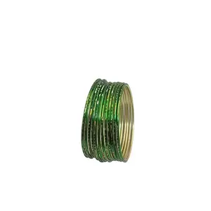 MEHAK CURATORS Traditional Gold Plated Green Metal Bangles for Women and Girls set of 12 (2.6)
