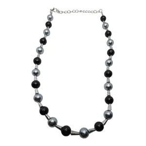 Stylist Trendy Designer Lightweight Choker Elegant Black and Silver Beaded Necklace for Women - Stylish Accessory for Any Occasion
