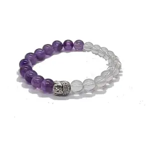 Natural Amethyst Crysal Buddha Stone Gemstone Round Bead 8MM Stackable Bracelet