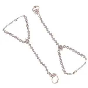 Saloni Fashion Jewellery Traditional Round and Rectangle Shape Gold Plated Set of 2 Adjustable Hathphool(Panja) For Women