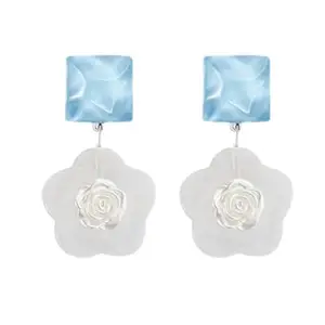 MYKI Pearl White Flower Dangle Earring For Women & Girls