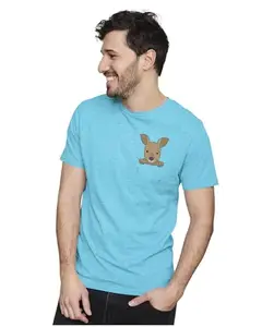 ALLEN BLACK Men's & Women's Regular Fit T-Shirt Baby Kangaroo in Pocket - Joey 100% Cotton Unise T-Shirt Sky Blue_KANKARO19-Sky Blue 4XL Men Round_