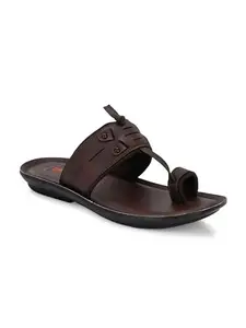 AADI Men's Brown Synthetic Leather Trendy Lightweight Comfortable Indoor Outdoor Daily Use Casual Slides/Slipper