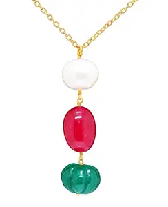 Gehna Jaipur Natural Pearl Ruby & Emerald Melon Shaped Bead Necklace Cm-1142 (Red)