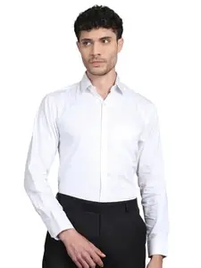 Indian Needle White Printed Regular Fit Formal Shirt for Men (White, M)