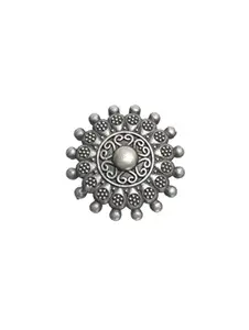 JAZZ AND SIZZLE Oxidized Silver-Toned & Beaded Adjustable Finger Ring For Girls and Women