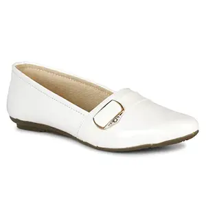 Footshez Women's Patent Leather Casual & Party Bellies White