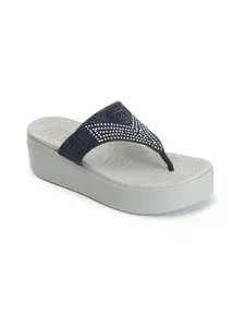 ELLE Women's Fashionable T-Strap Comfartable Sandals Colour-Navy Blue, Size-UK 7