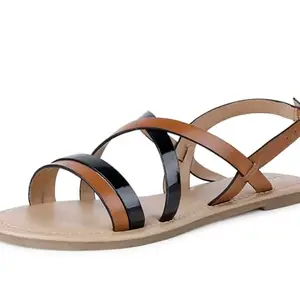 LOUIS STITCH Black And Tan Striped Sandals for Women | Comfortable Lightweight and Stylish Sandals (LD05-STJBTN108)
