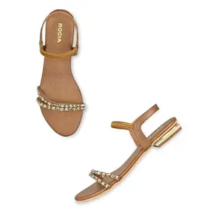 ROCIA By Regal Antique Gold Women Diamante Studded Flat Sandal