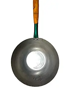 Generic AKP Chinese Iron Kadai with Wooden Handle (Length - 55cm x Diameter - 32 cm x Height - 10 cm)