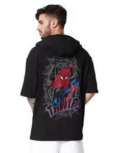 The Souled Store| Official Spider-Man: Thwip Mens and Boys T-Shirts|Half Sleeve|Loose fit Graphic Printed|100% Cotton Black Color Hooded T-Shirts Hooded T-Shirts Fashionable Trendy Graphic Prints