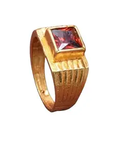 Siyaraam ji Rings for Men Gold Plated Colored In Center Metal Stainless Steel Band Style Ring For Men And Boys (Maroon Square)
