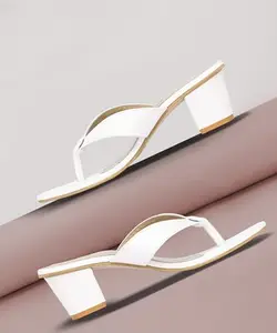 Picktoes SC-R-375 Women's White Synthetic Leather Casual Heel Sandal