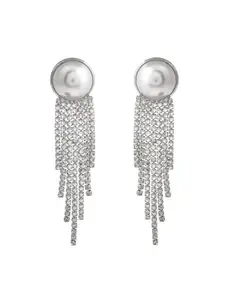 Shoshaa Silver-Plated Cubic Zirconia Contemporary Drop Earrings