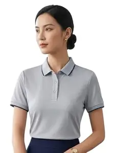 FERY LONDON Women’s Matty Fabric Polo T-Shirt | Stylish Collar Design with Contrast Detail | Short Sleeve Casual & Office Wear Top