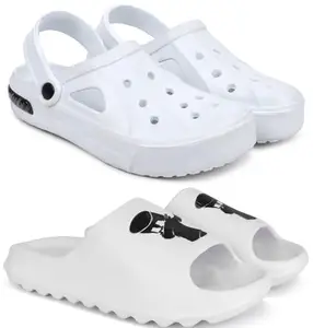 Pampy Angel Combo Pack of 2 Slipper/Flip Flops/Slides/Clogs/Sandals with Adjustable Back Strap for Men,(Cl-Tube-White,Y-Dancer-White),10 (UK/India)