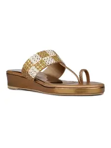 Inc.5 Womens Golden Ethnic Embellished One Toe Heels