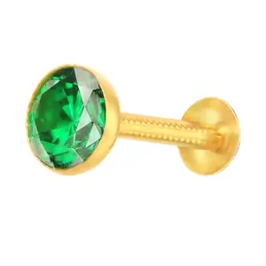 VAMA FASHIONS 14K Gold Plated Emerald Diamond Stone Pierced Hoop Nosepin Hypoallergenic Piercing Nose Ring Stud For Women & Girls (Size 6mm)