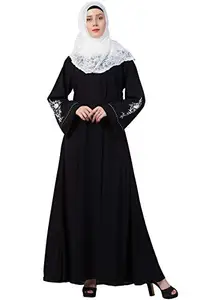 MRC Women A-line Abaya with Embroidery work on sleeves- (BLACK, XX-Large)