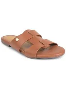 Liberty Senorita DFL 102 Casual Flat Sandal For Women With PVC Sole | Stylish and Comfortable Footbed | Durable Summer Footwear for Outdoor Indoor | Ideal for Everyday Wear (Tan 40 EU)