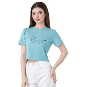 NAVRAAH Women Cotton Crop Top | Printed | Love | Regular Fit | Round Neck | Half Sleeve | Soft Breathable Cotton Casual & Everyday Wear Top