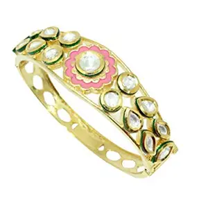 Rajasthan Gems Gold Plated Metal Bangle bridal wedding jewelry white zircon stone pink enamel