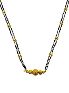 Digital Dress Room Long Mangalsutra Designs Gold Plated Tanmaniya Pendant Necklace Ball Shape Pendant 2 Layers Gold Black Beads Chain Gold Mangalsutra Latest Designs For Women (30 Inches)