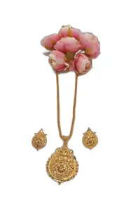 Spiritual Oxidized Necklace Set with Beads and Glass Detailing for Ethnic Celebrations and Puja Looks