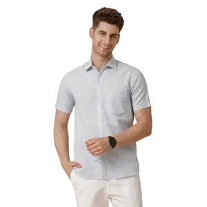 Linen Club Men's Pure Linen Blue Striped Regular Fit Half Sleeve Casual Shirt(Size:-39)-LCSHST0212192