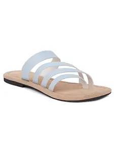 Elanberg Womens Faux Leather Multi Strap Flat Fashion Sandals (Sky Blue, 5UK) (ELB126SB)