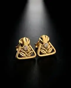 1 LOOK Traditional Oxidised Jhumka Earrings, German Design, Square Stud with Dome and Bead Danglers, 5 cm Length, 2 Pieces