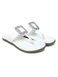 HASTEN Casual Flat Sandals for Women (White, numeric_6)