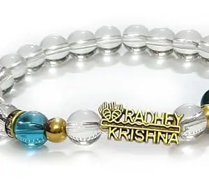 ASTROGHAR Shri Radhey Krishna Golden Plated Charm White Crystal Bracelet For Men And women