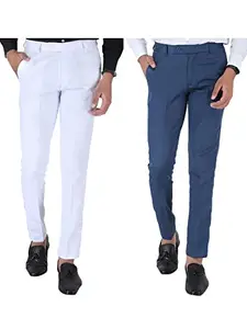 SREY White Men's Combo Slim Fit Formal Trousers/Pant (Pack of 2)