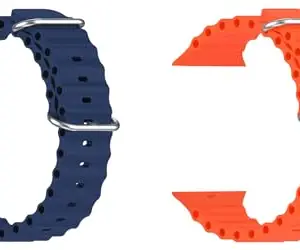 ACM Pack of 2 Watch Strap Slide 42mm 44mm 45mm 46mm 49mm Silicone Smart Belt compatible with Maxima Max Pro Regal Smartwatch Classic Band (Dark Blue/Orange)