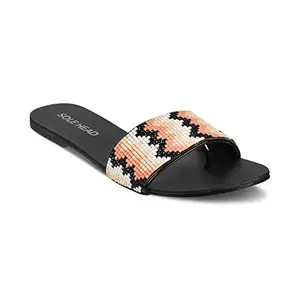 SOLE HEAD Black Flats Sandal for Women