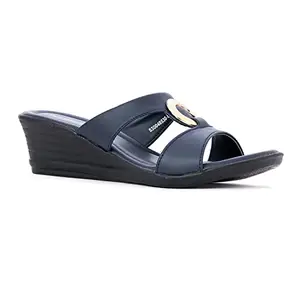 Khadim's Navy Colour Slip On/Heels having Synthetic Upper Material - Daily Wear Use for Women (Size : 6)