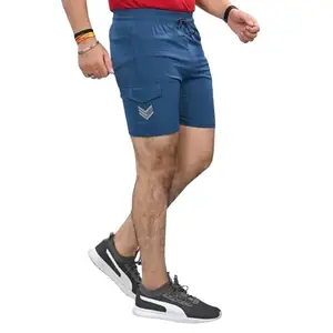 Men's Quick-Dry Sports Shorts with 2 Pockets, Lightweight Breathable Running, Hiking, Gym, Workout Athletic Shorts |Navy Net Nickker |Colour-Light Blue